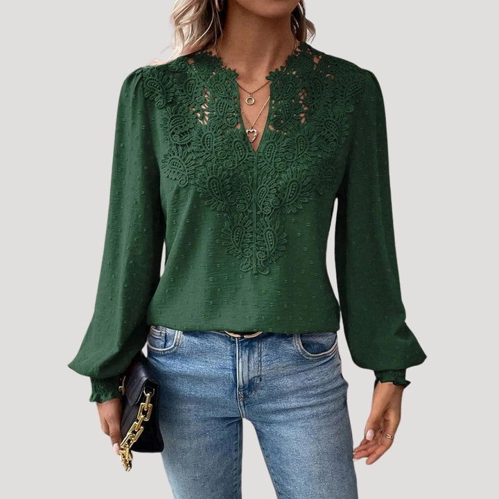 Duttini | Lace Long Sleeve Embroidered Blouse Top