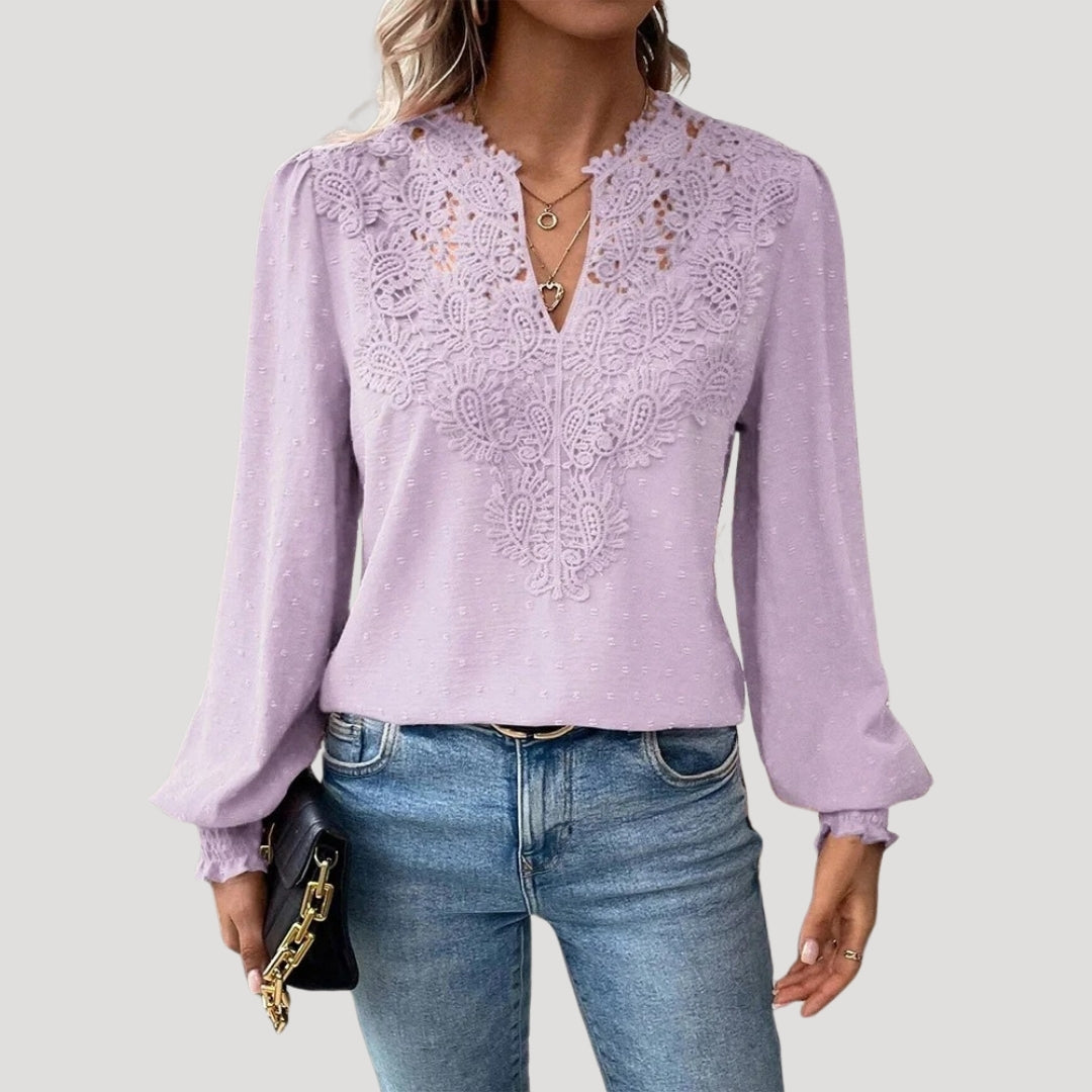 Duttini | Lace Long Sleeve Embroidered Blouse Top