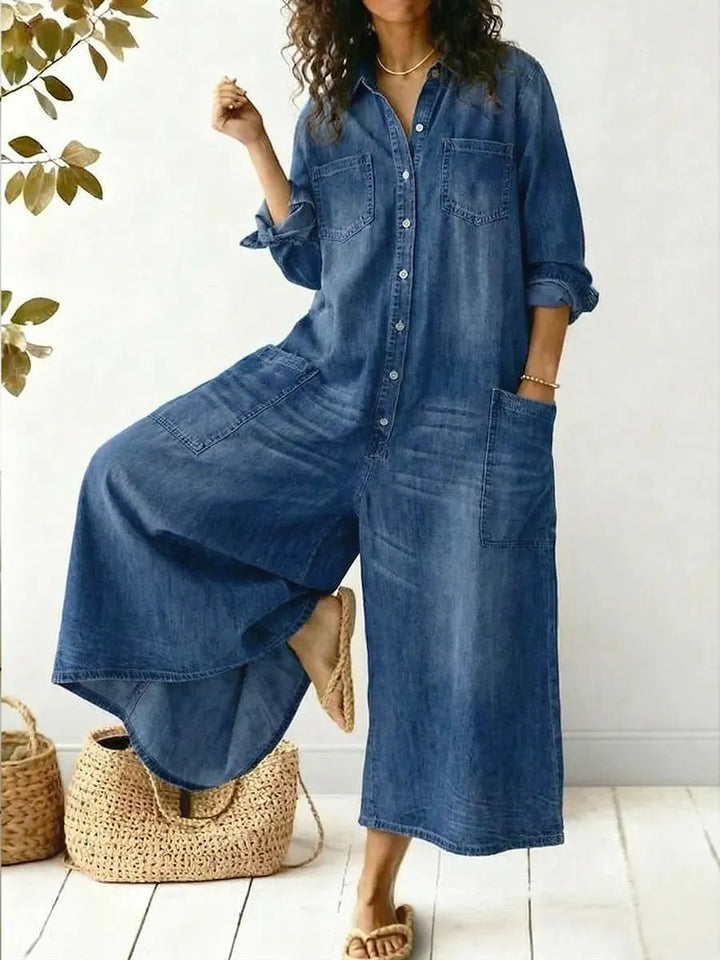 Duttini | Elegant Jumpsuit Long Sleeve Button Front Wide Leg