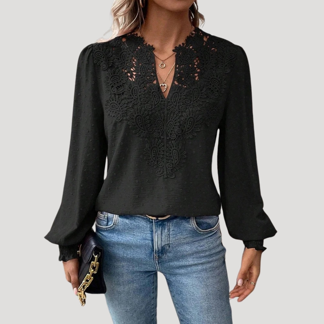 Duttini | Lace Long Sleeve Embroidered Blouse Top