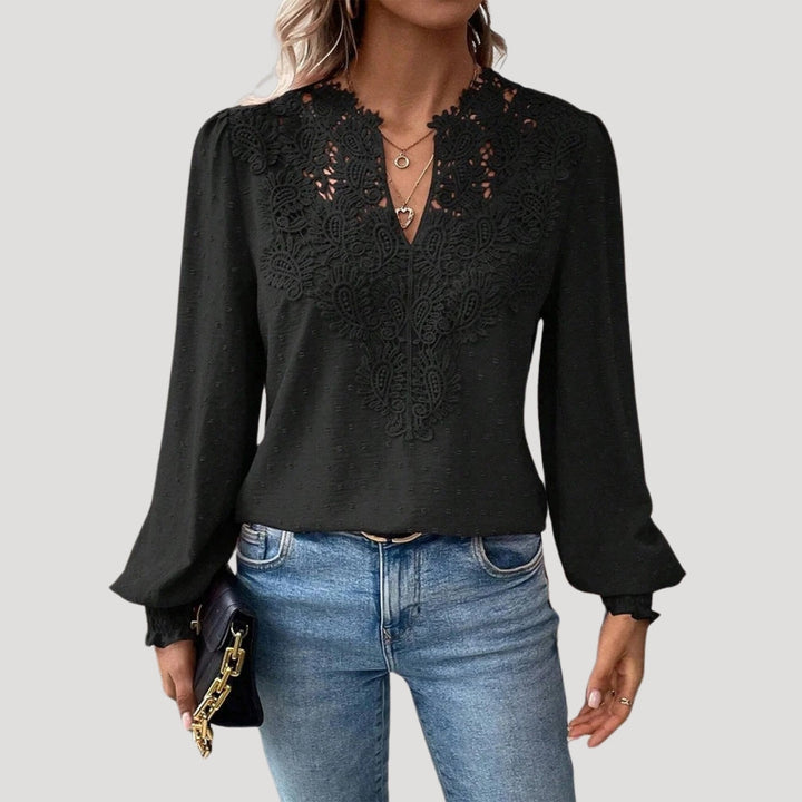 Duttini | Lace Long Sleeve Embroidered Blouse Top