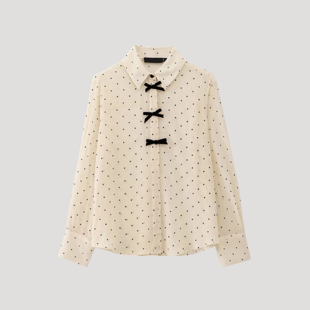 Duttini | Polka Dot Bow Tie Blouse – Long Sleeve Chiffon Shirt