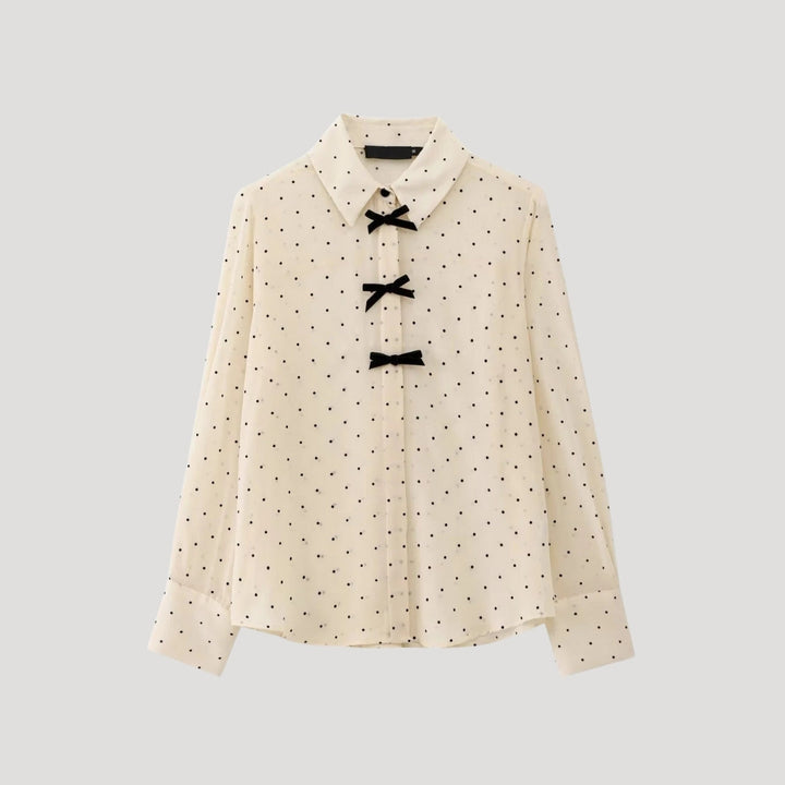 Duttini | Polka Dot Bow Tie Blouse – Long Sleeve Chiffon Shirt