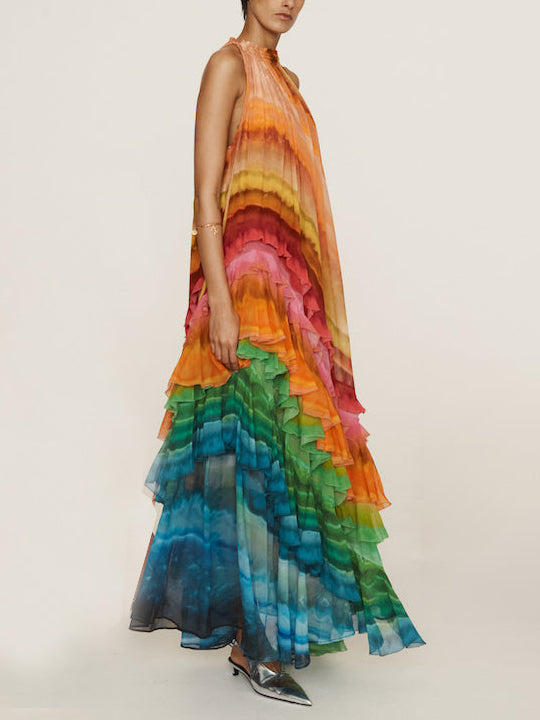 Duttini | Unique Colorful Print Ruffle Dress