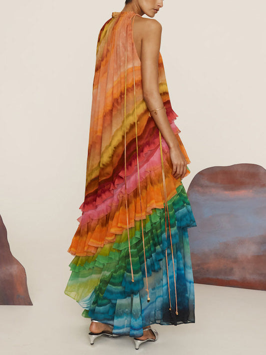 Duttini | Unique Colorful Print Ruffle Dress