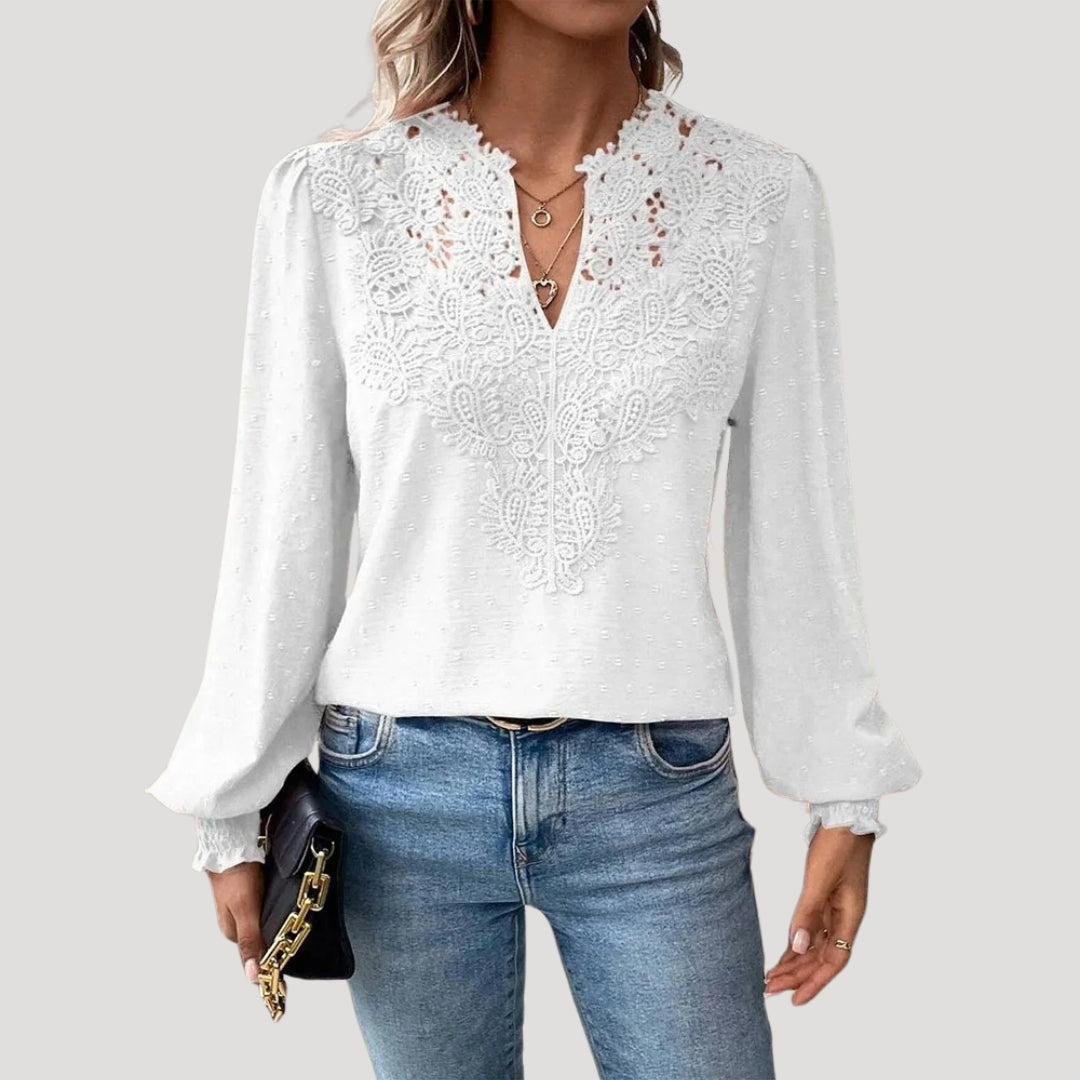 Duttini | Lace Long Sleeve Embroidered Blouse Top