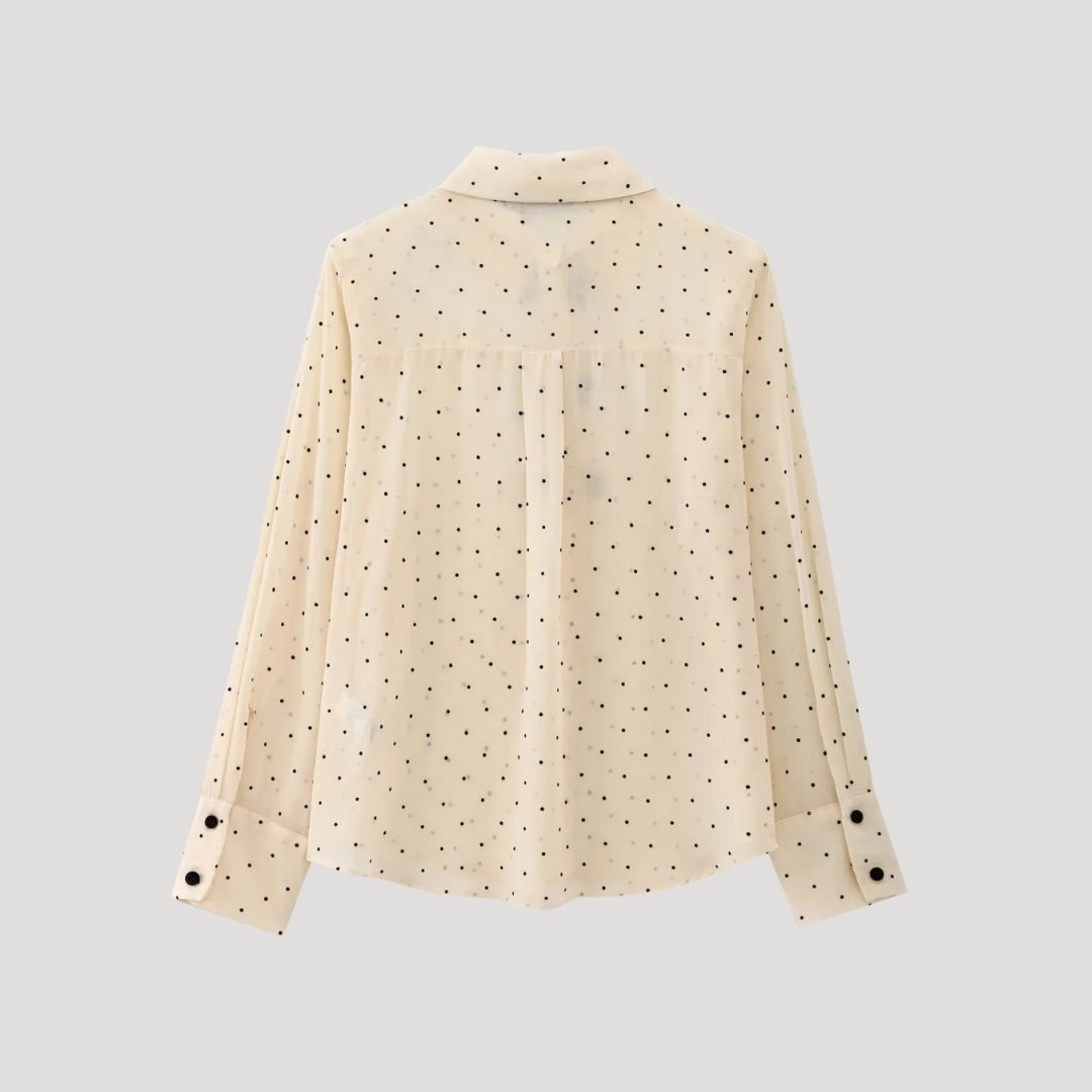 Duttini | Polka Dot Bow Tie Blouse – Long Sleeve Chiffon Shirt