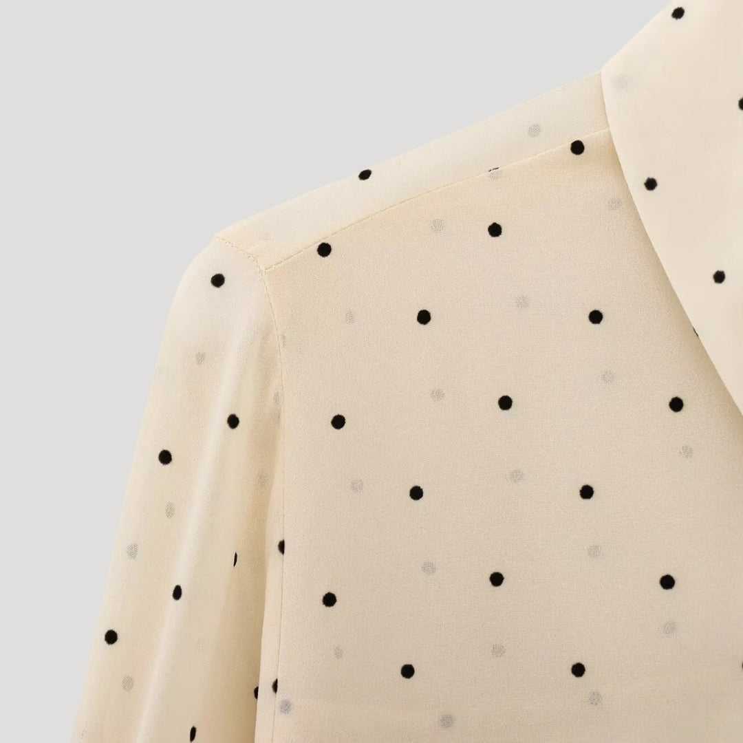 Duttini | Polka Dot Bow Tie Blouse – Long Sleeve Chiffon Shirt