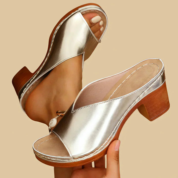 Duttini | Lightweight Open Toe Block Heel Slide for Walking in Comfort