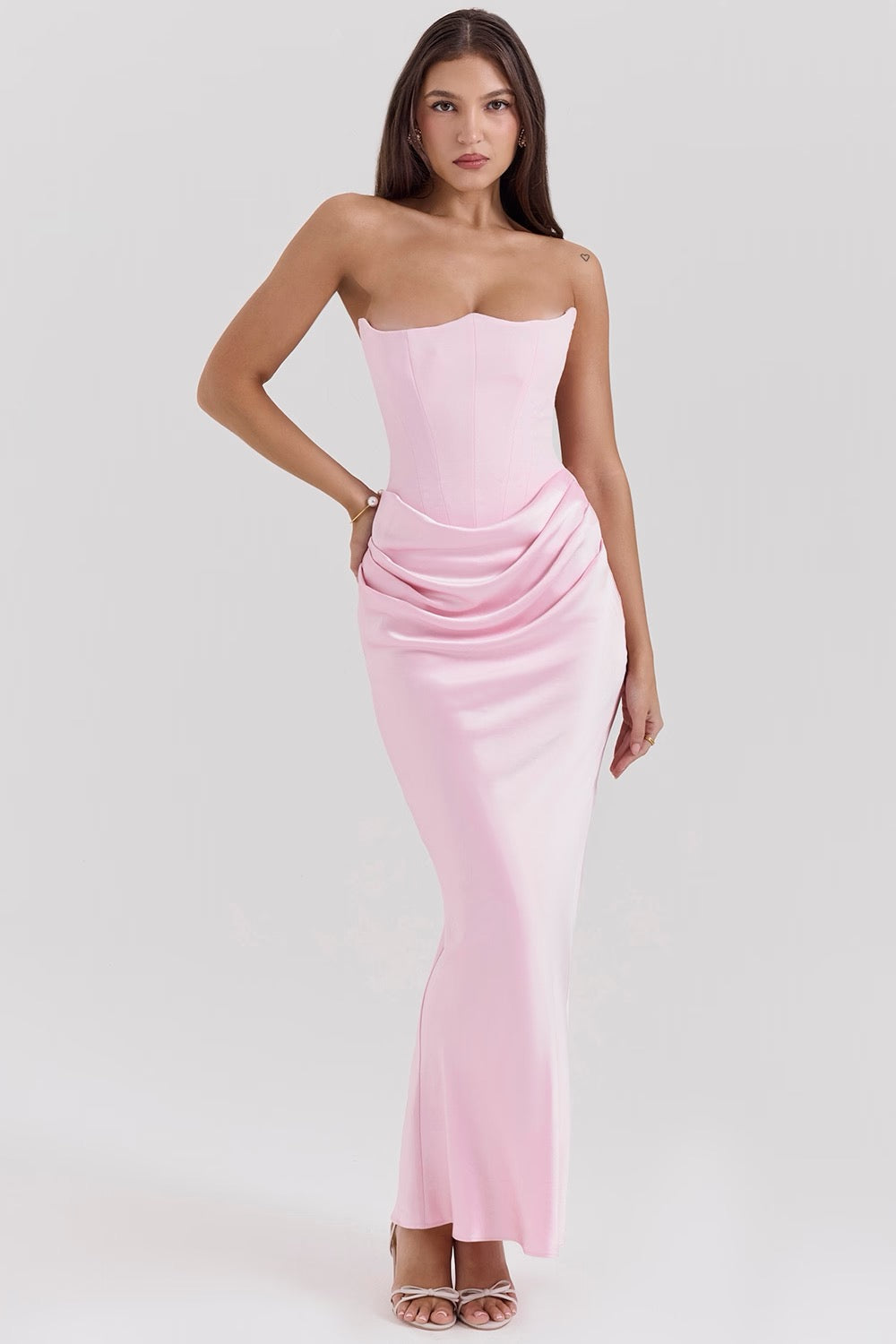 Duttini | Sculpted Wedding Guest Lace Strapless Dress Evening