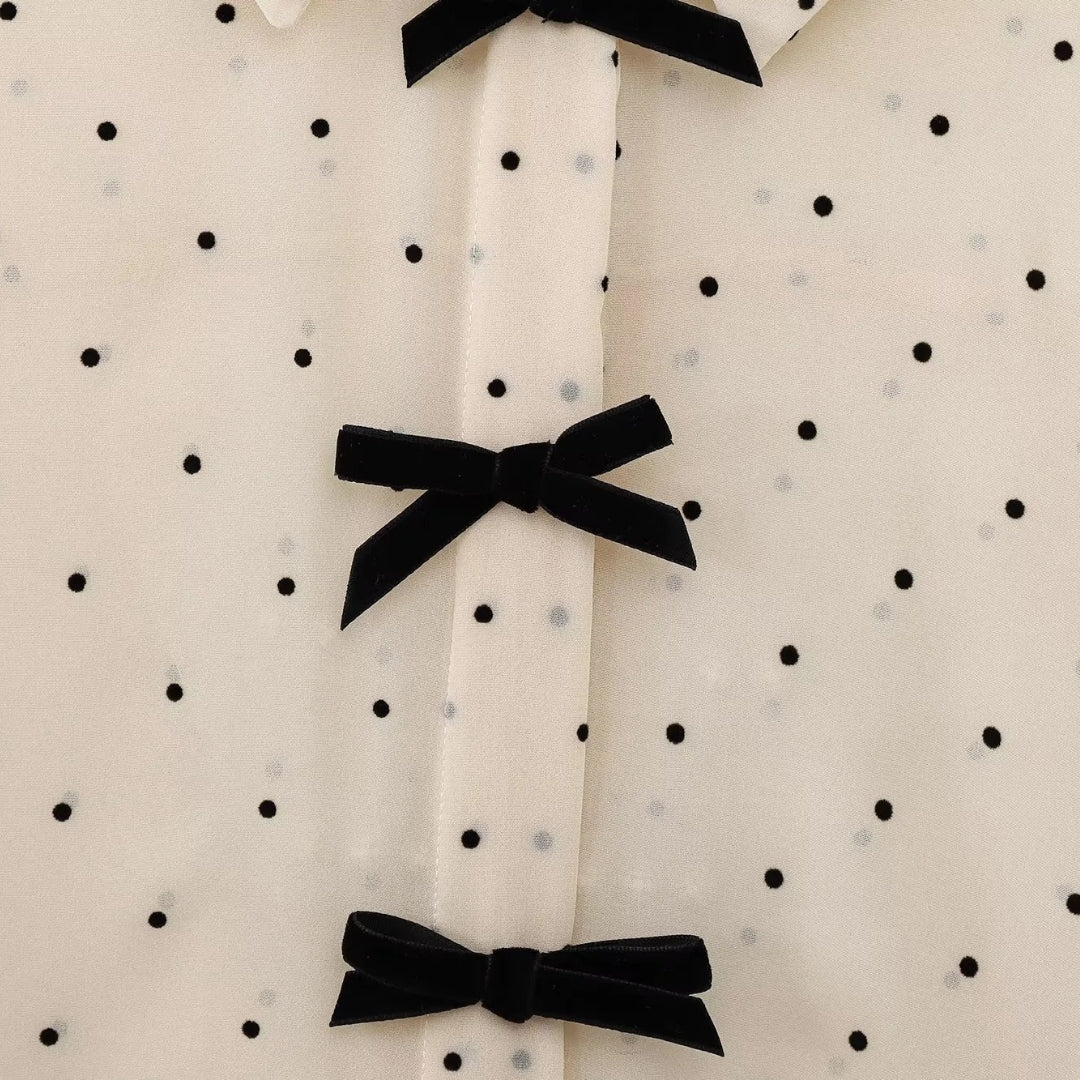 Duttini | Polka Dot Bow Tie Blouse – Long Sleeve Chiffon Shirt