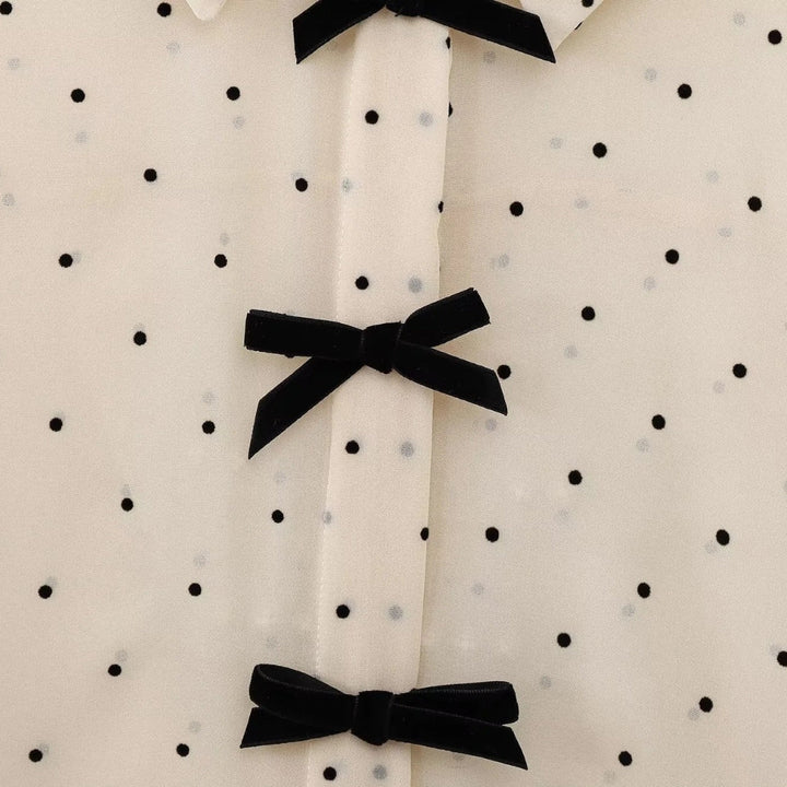 Duttini | Polka Dot Bow Tie Blouse – Long Sleeve Chiffon Shirt