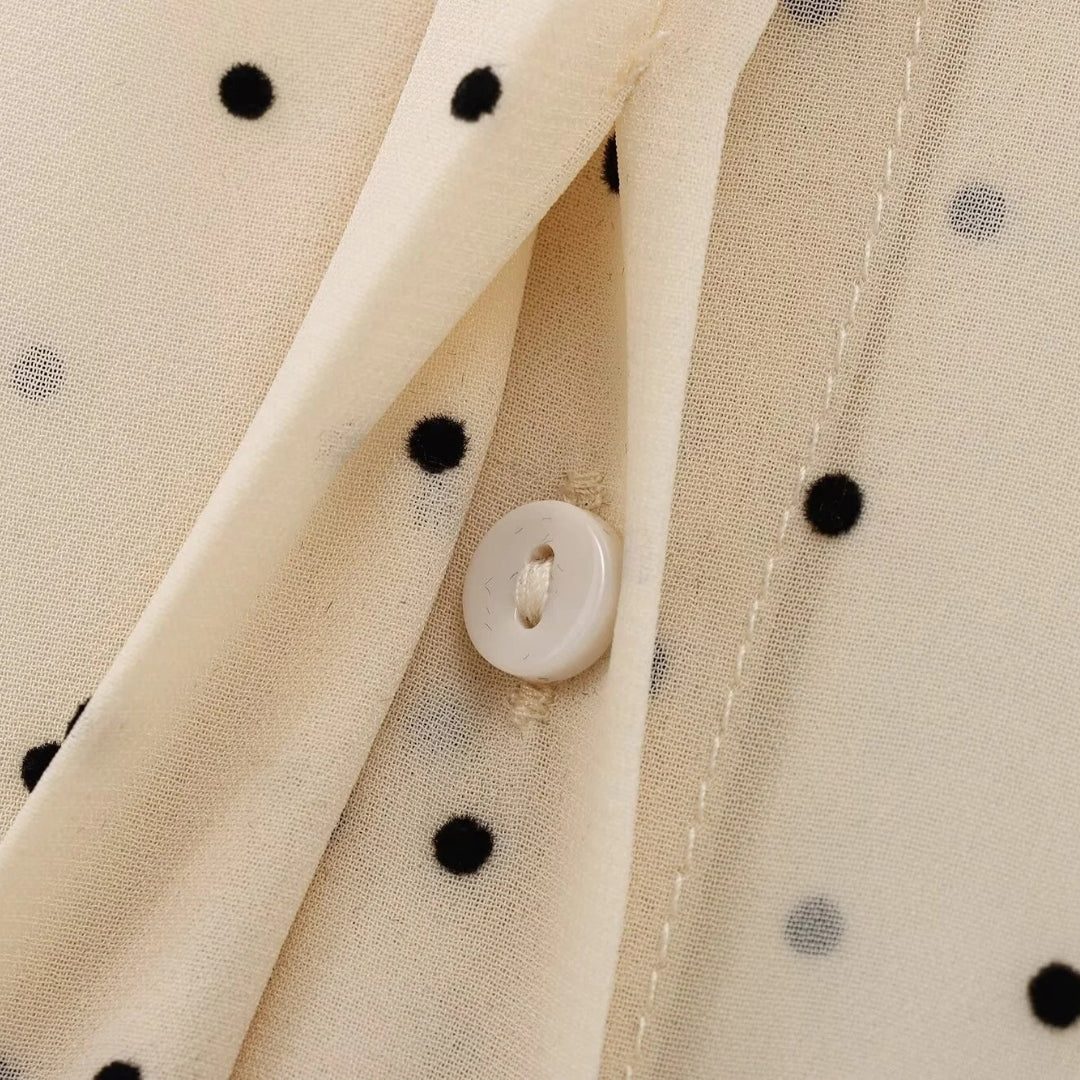 Duttini | Polka Dot Bow Tie Blouse – Long Sleeve Chiffon Shirt
