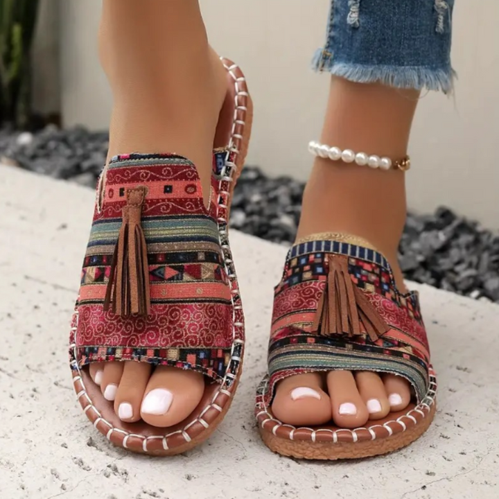 Duttini | Premium Open Toe Tassel Slide for Walking in Comfort