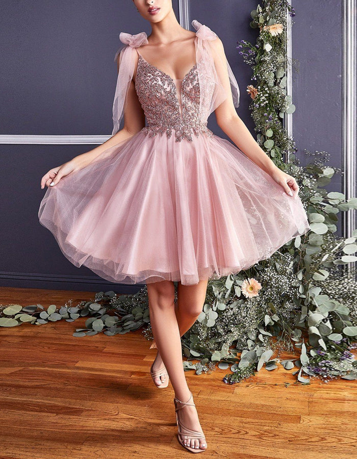Duttini | Red Sequin A-Line Rhinestone Strappy Dress