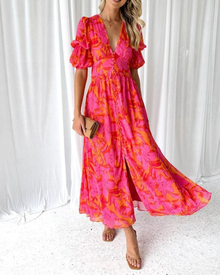 Duttini | Elegant Maxi Dress In Red Pink with a Timeless Finish