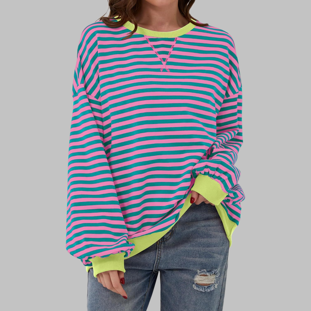 Duttini | Romantic Striped Crewneck Long Sleeve Oversized Sweatshirt
