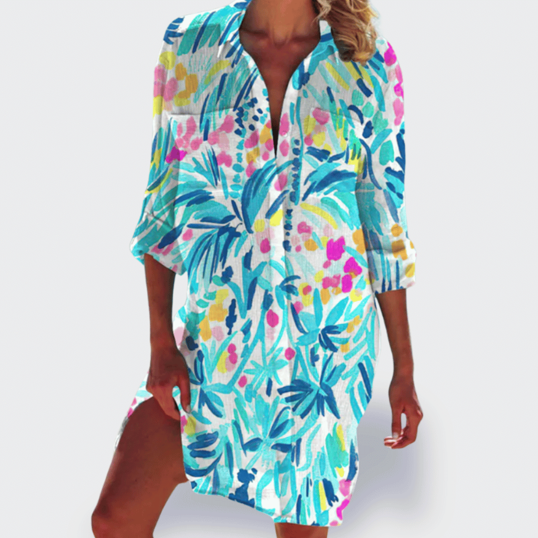 Duttini | Chic Flowy Colorful Draped Dress Casual Summer
