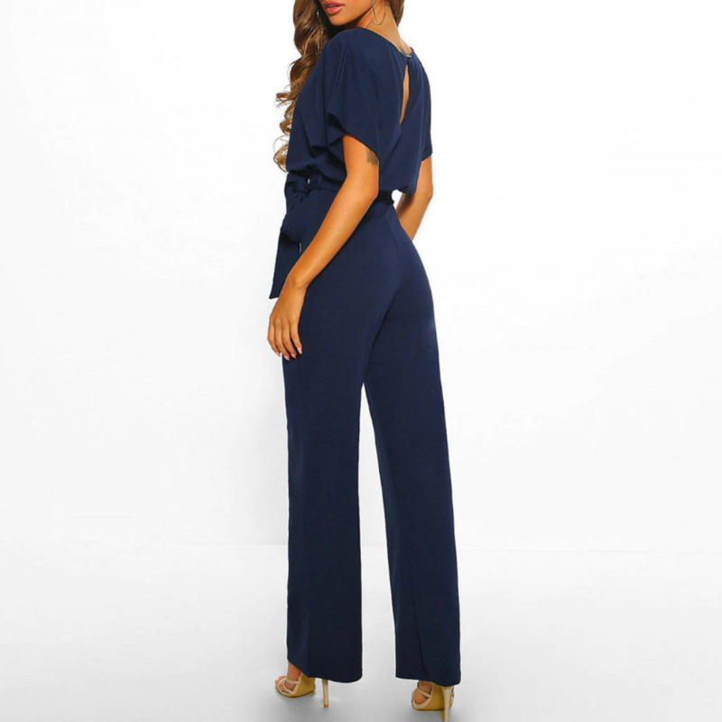 Duttini | Romantic Belted Wide Leg Jumpsuit Batwing Sleeve Elegant