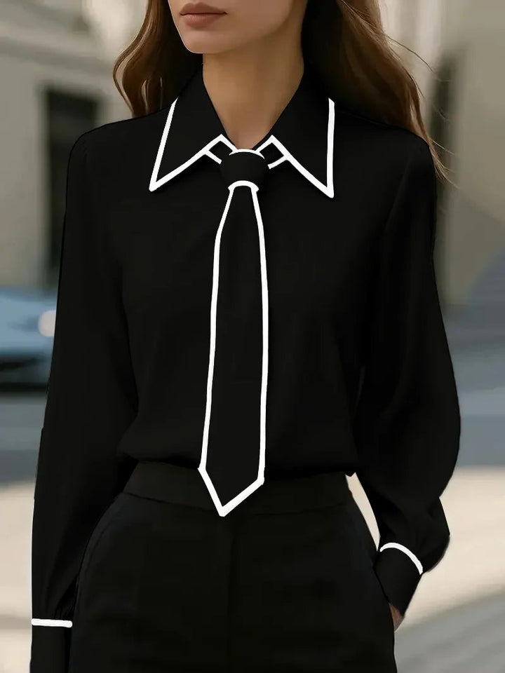 Duttini | Romantic Long Sleeve Tie Neck Blouse Contrast Collar
