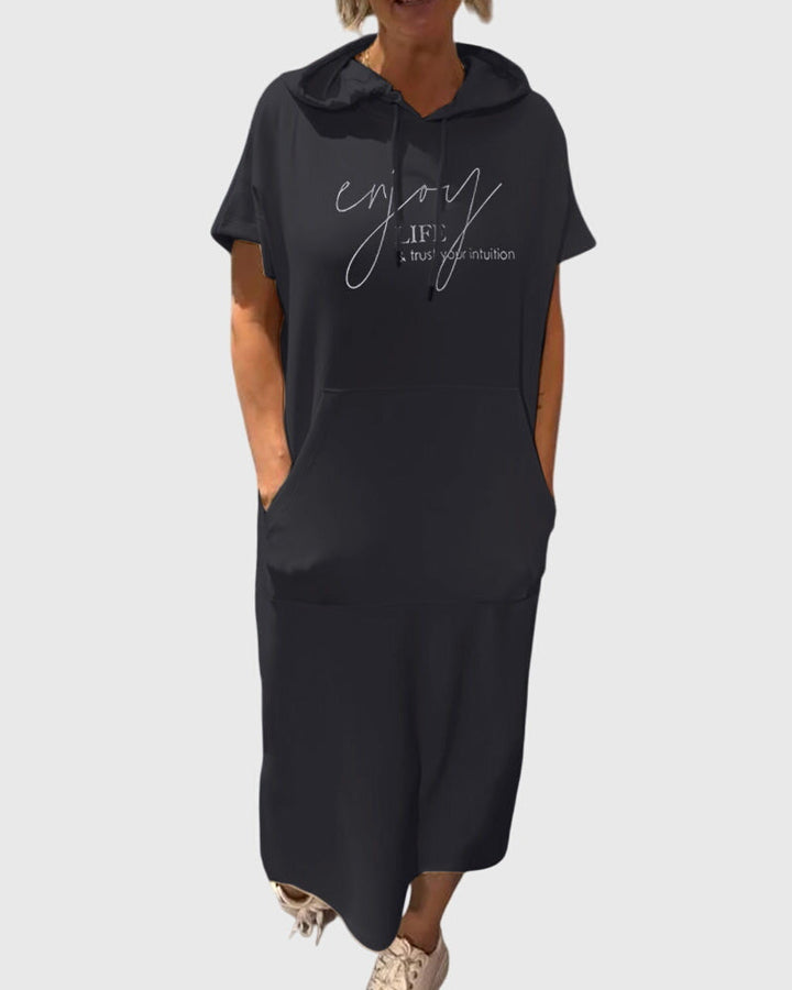 Duttini | Casual Hoodie Dress for Women in Cotton Blend, Relaxed Fit, Gray