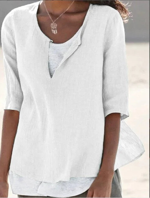 Duttini | Modern 3/4 Sleeve Blouse Split Neck Casual Top