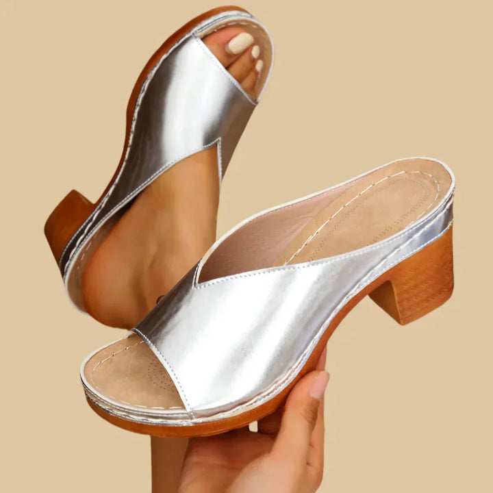 Duttini | Lightweight Open Toe Block Heel Slide for Walking in Comfort