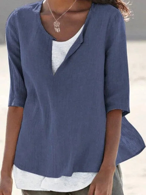 Duttini | Modern 3/4 Sleeve Blouse Split Neck Casual Top