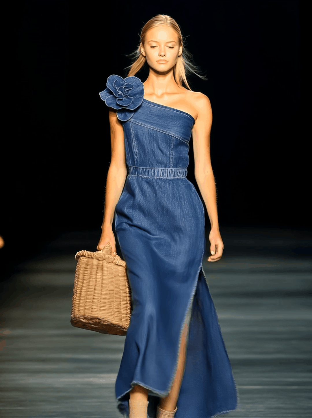 Duttini | Denim Strapless Evening Dress