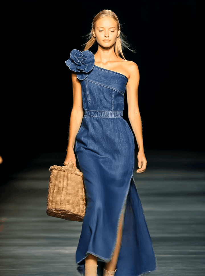 Duttini | Denim Strapless Evening Dress