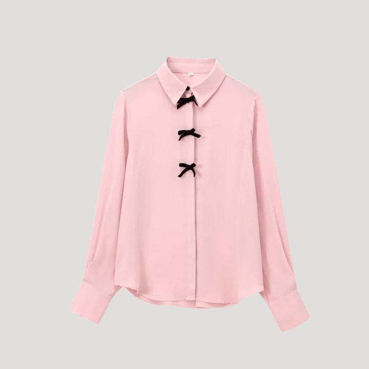 Duttini | Polka Dot Bow Tie Blouse – Long Sleeve Chiffon Shirt