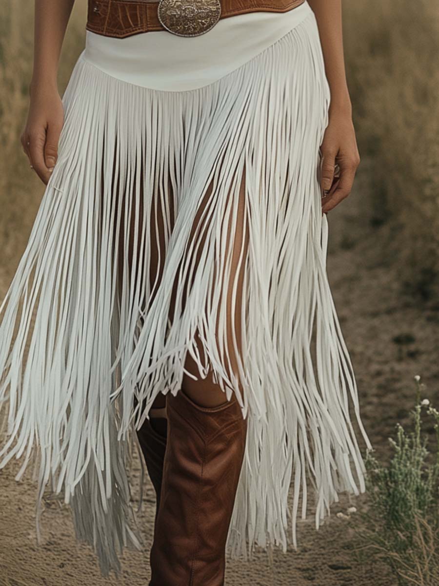 Duttini | White Suede Tassel Casual Dress
