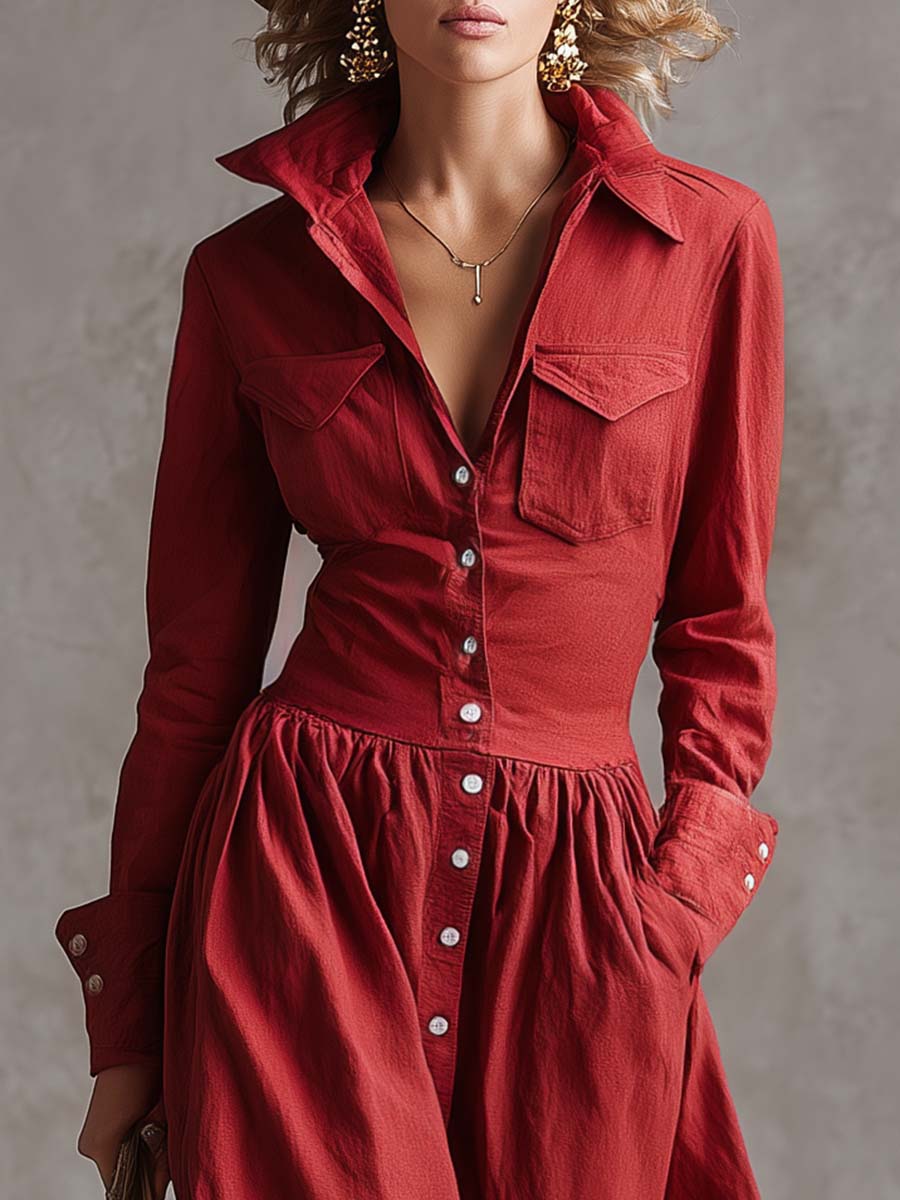 Duttini | Red Linen Casual Dress