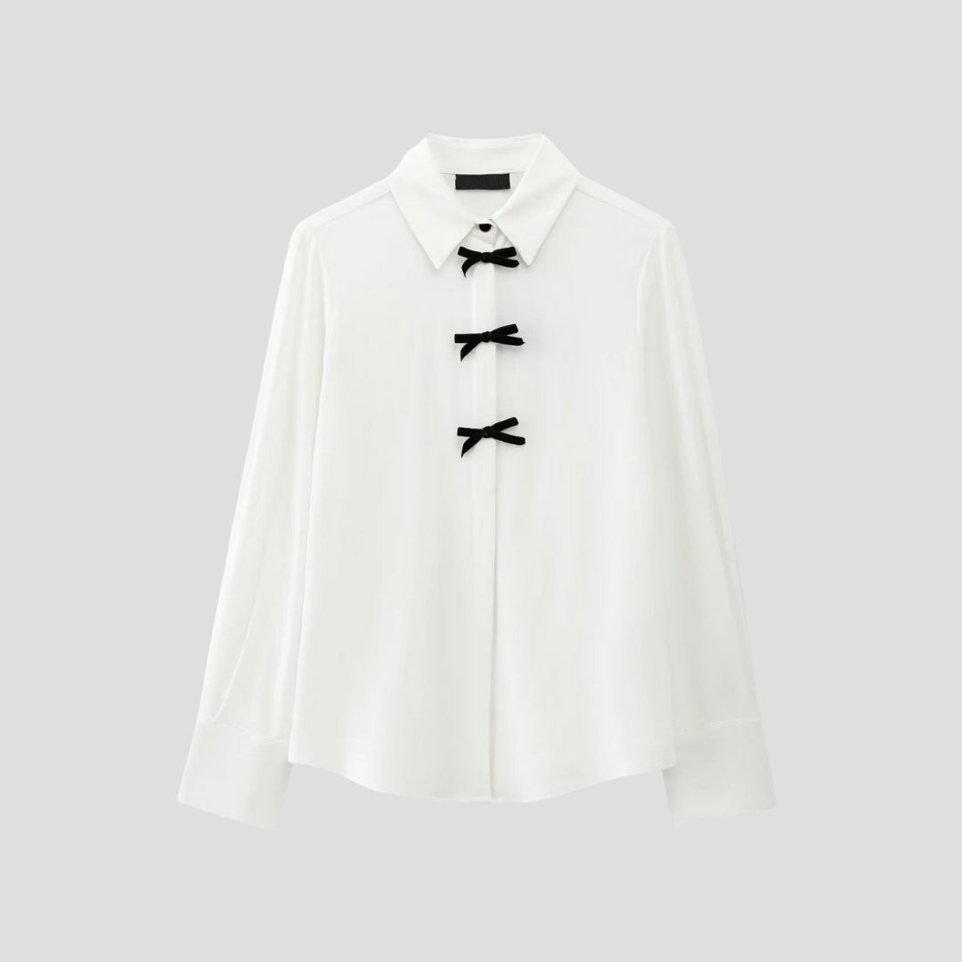 Duttini | Polka Dot Bow Tie Blouse – Long Sleeve Chiffon Shirt
