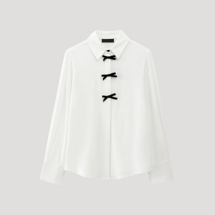 Duttini | Polka Dot Bow Tie Blouse – Long Sleeve Chiffon Shirt