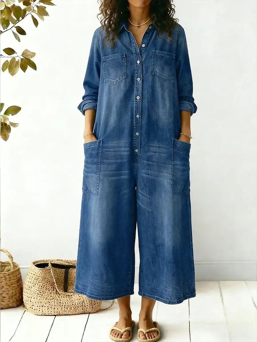 Duttini | Elegant Jumpsuit Long Sleeve Button Front Wide Leg