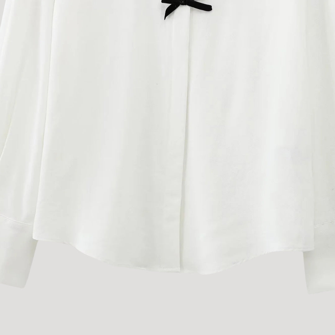 Duttini | Polka Dot Bow Tie Blouse – Long Sleeve Chiffon Shirt