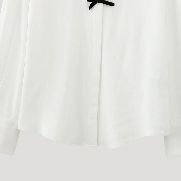 Duttini | Polka Dot Bow Tie Blouse – Long Sleeve Chiffon Shirt