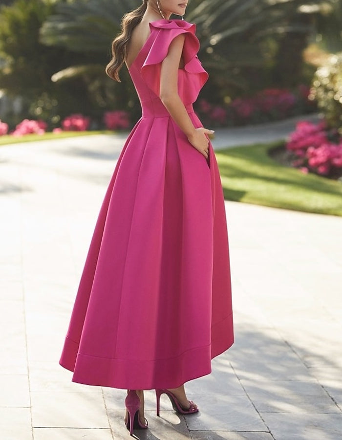 Duttini | One-Shoulder A-Line Ruffle Sleeveless Dress