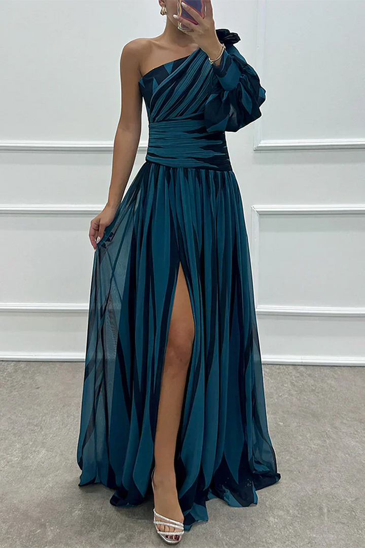 Duttini | Flowing Wedding Guest One Shoulder Asymmetric Maxi Dress