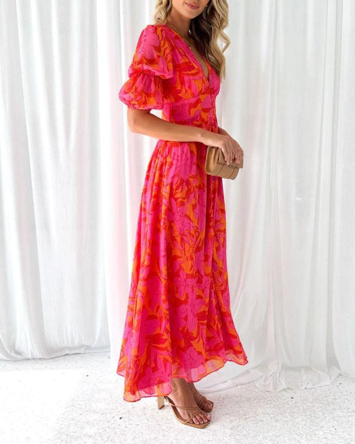Duttini | Elegant Maxi Dress In Red Pink with a Timeless Finish