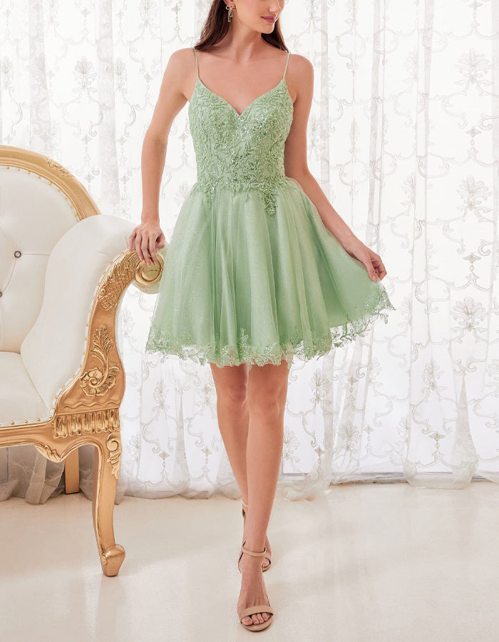 Duttini | Mint Green Tulle Cocktail Dress
