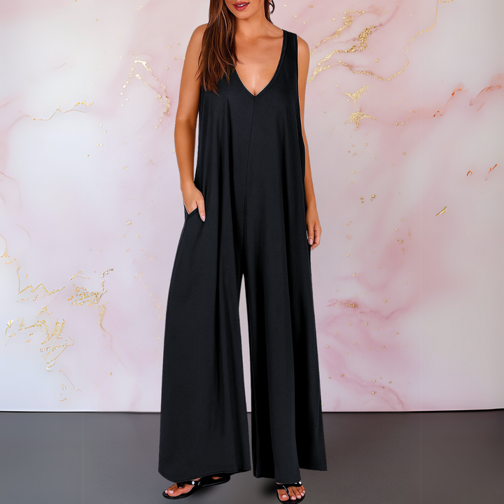 Duttini | Statement V-Neck Sleeveless Wide Leg Jumpsuit With Pockets