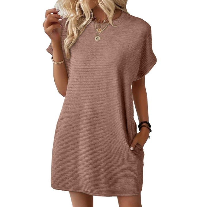 Duttini | Graceful Crew Neck Short Sleeve T-Shirt Mini Dress