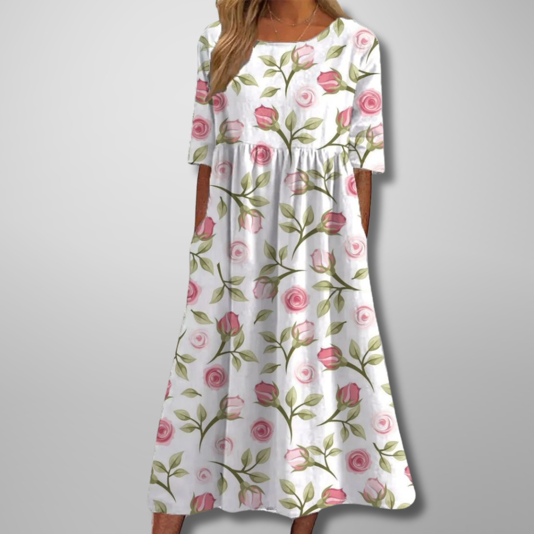Duttini | Elegant Relaxed Floral Midi Dress with a Timeless Finish