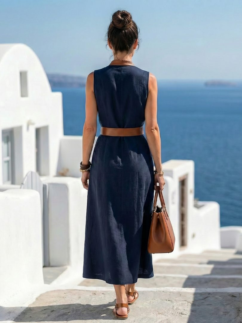 Duttini | Feminine Contrast Line Midi Dress with a Flattering Silhouette