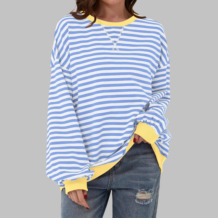 Duttini | Romantic Striped Crewneck Long Sleeve Oversized Sweatshirt