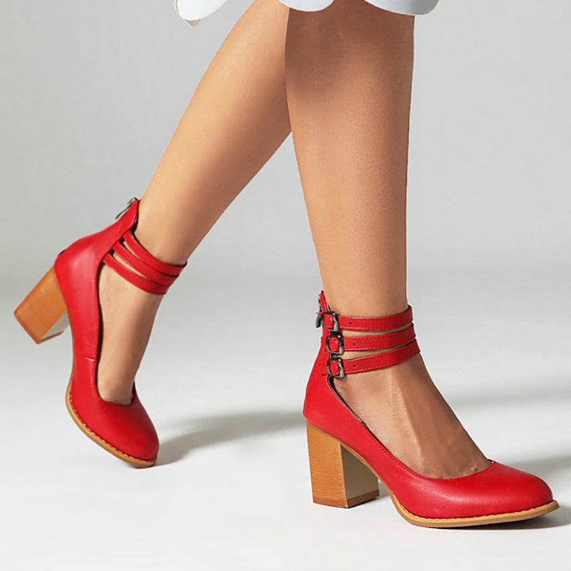 Duttini | Premium Smooth Sandals With Ankle Strap And Thick Heel