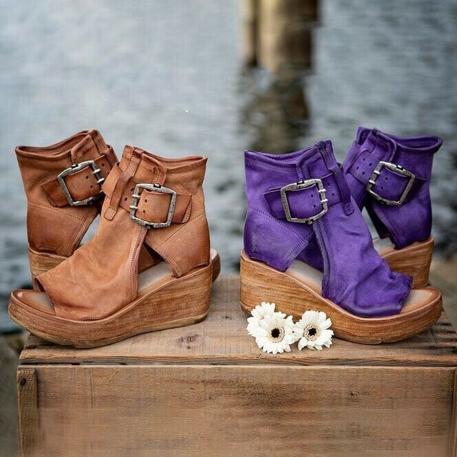 Duttini | Orthopedic Wedge Sandals With Buckle In Boho Style