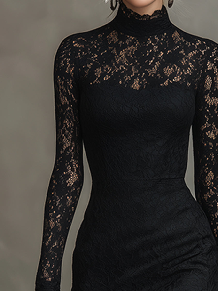 Duttini | Black Lace Fishtail Evening Dress